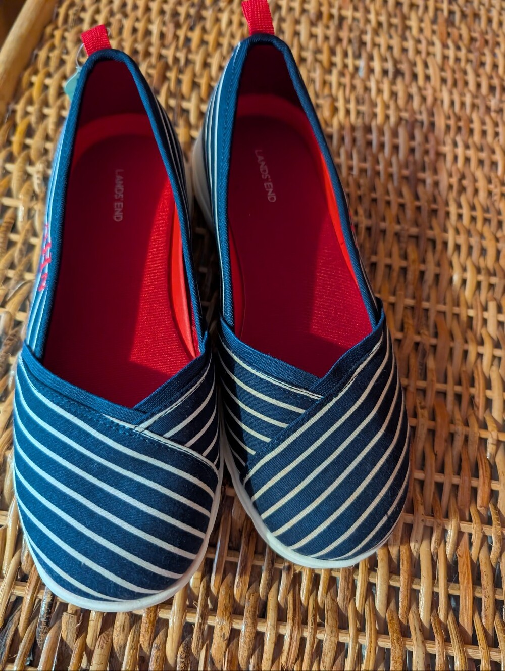 Lands' End Navy and White Striped Slip-On Flats with Red Insole 7 D